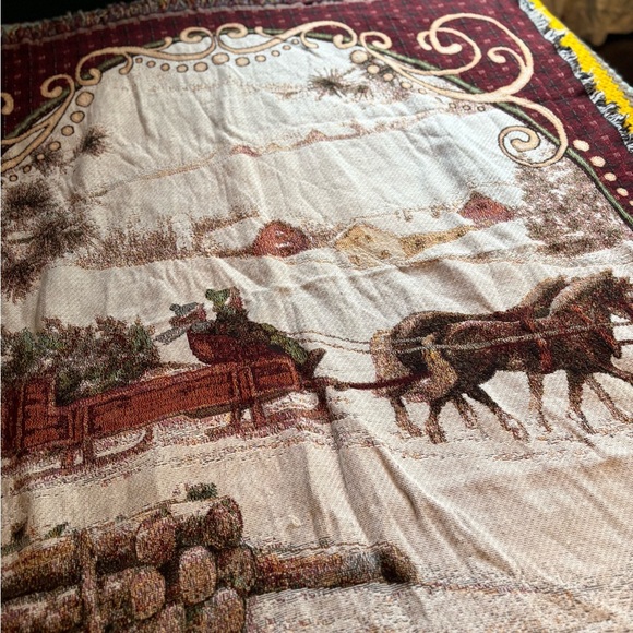Vintage Rustic Red and Cream Sleigh Ride Blanket - Picture 4 of 9